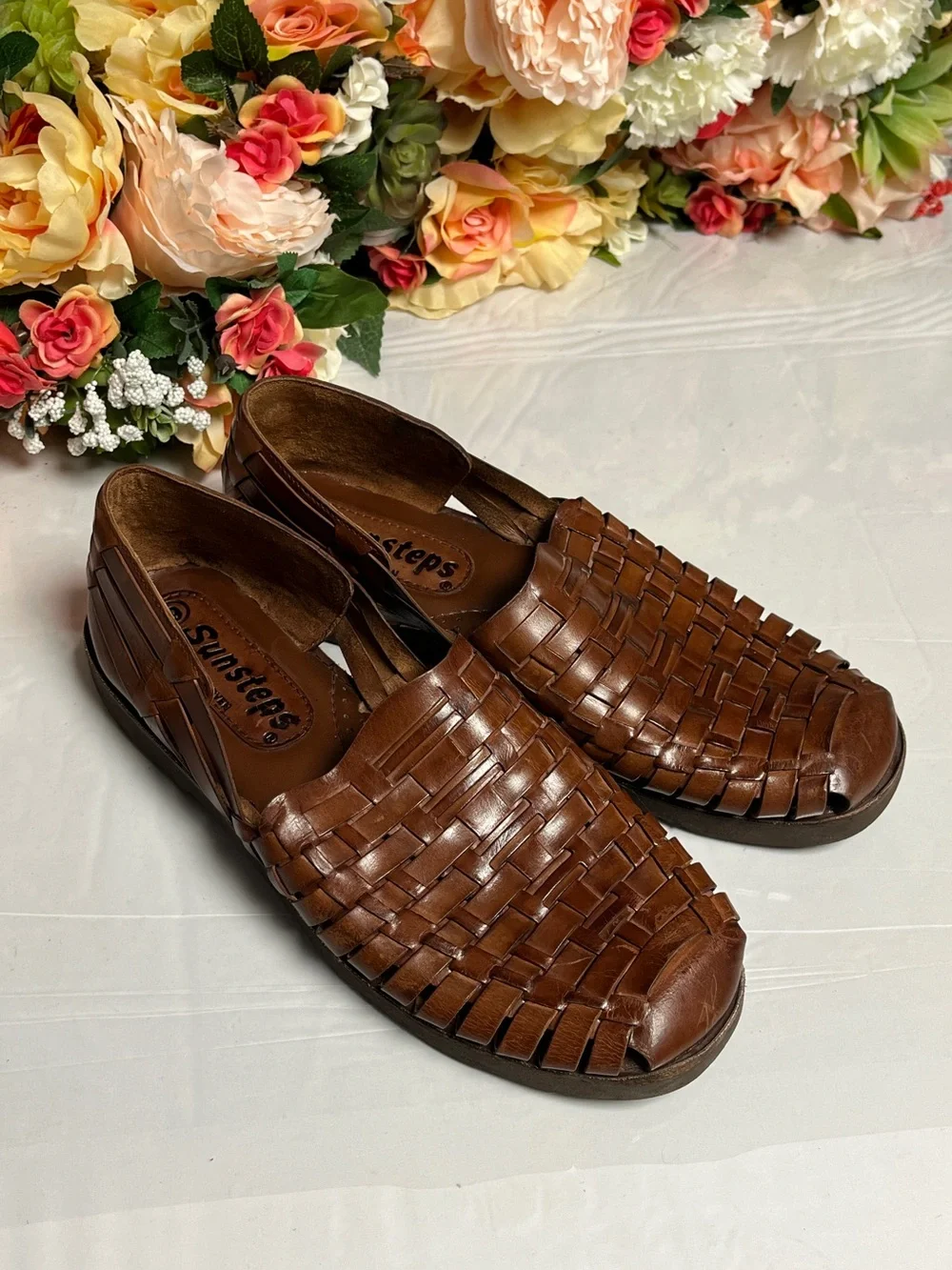 Sunsteps Brown Woven Leather Fisherman Huarache Sandals Men’s Size 9 Hand Woven